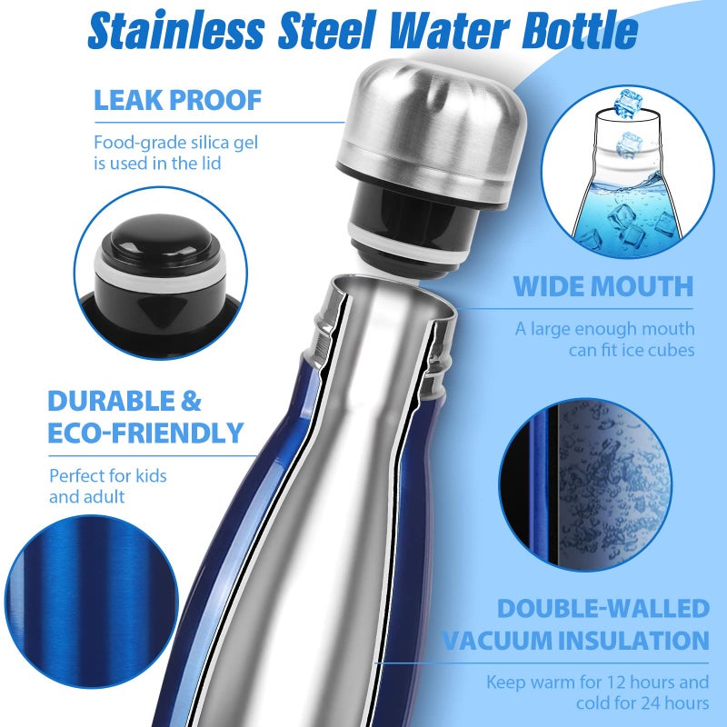 Sfee Insulated Water Bottle, 17 oz Stainless Steel Water Bottles, Double Wall Vacuum Reusable Water Bottles Leak Proof BPA-FREE Sports Bottle Cup Keep Hot&Cold for Running Gym Workout Cycling Kids - Image 3